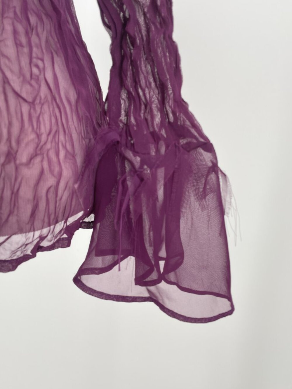 Vintage Dress-U Plum Purple Crinkle Blouse Bell Sleeve Whimsigoth Large - Picture 5 of 8